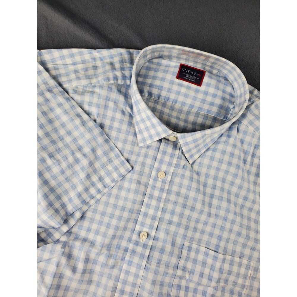 UNTUCKit Clarke Men's Short Sleeve Button Up‎ Shirt Blue 100% Cotton - XXXL